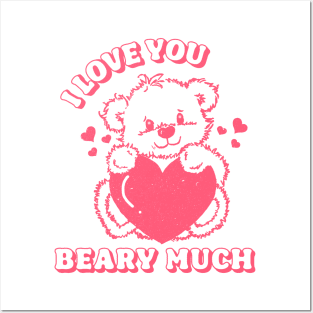 Valentine's Day Retro 80s I Love You Beary Much Pink Bear Posters and Art